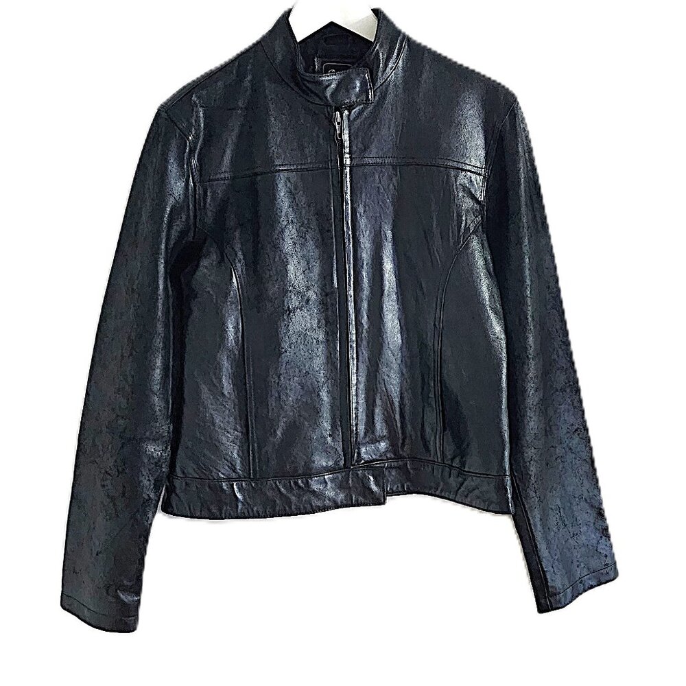 Brody black fitted textured leather moto jacket